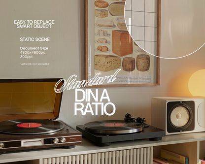 A3 Frame in Retro Scene with Vinyl Players Mockup
