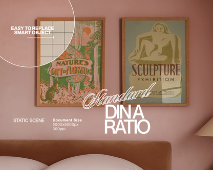 DIN A Wooden Frame Due Pastel Bedroom Mockup