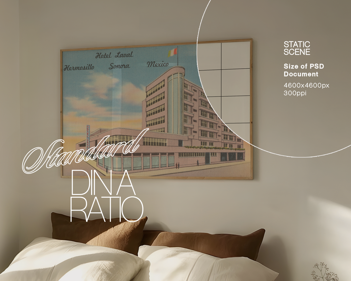 DIN A Landscape Frame in Cosy Bedroom Scene