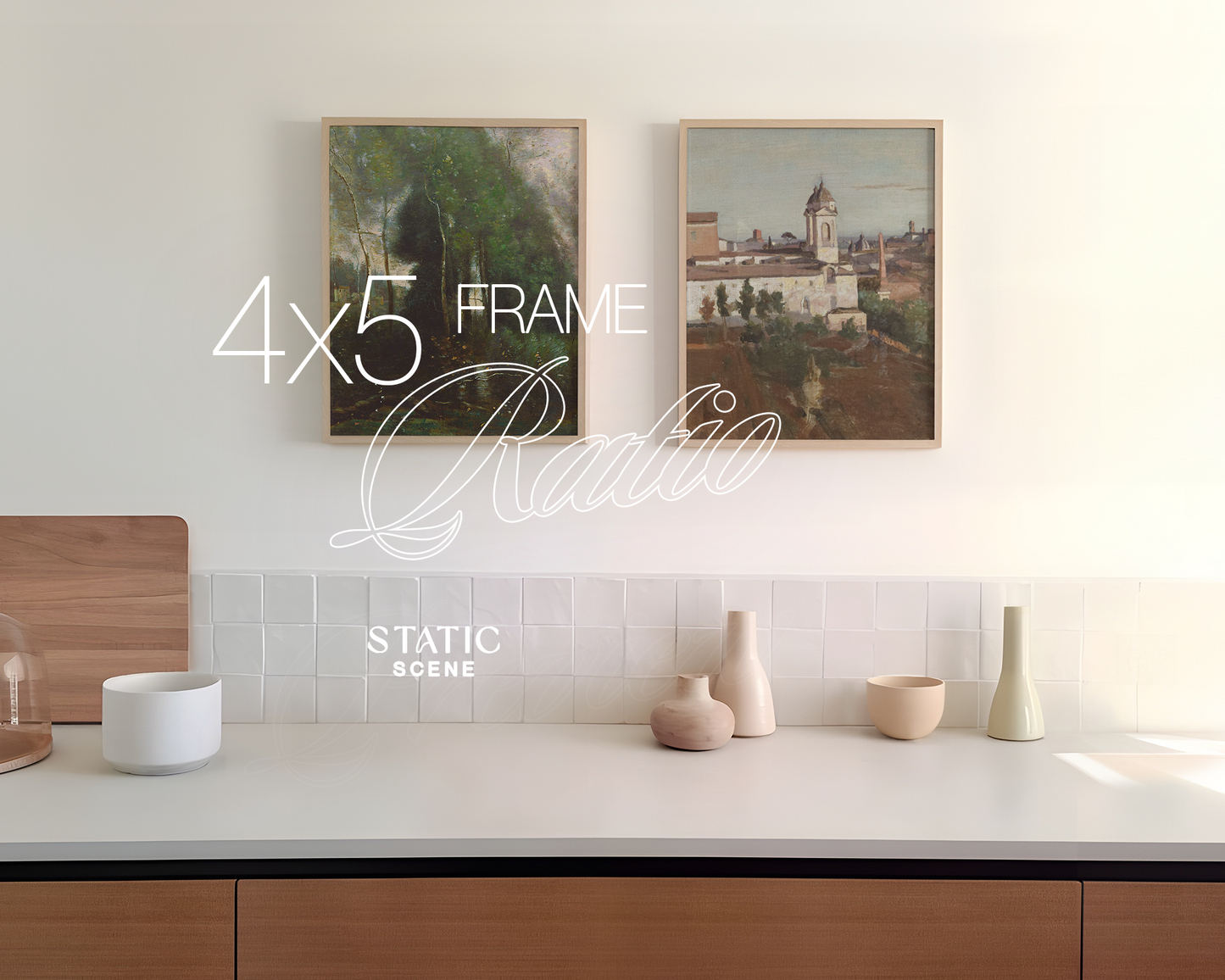 Two 4x5 Frames in Minimalist Kitchen Mockup