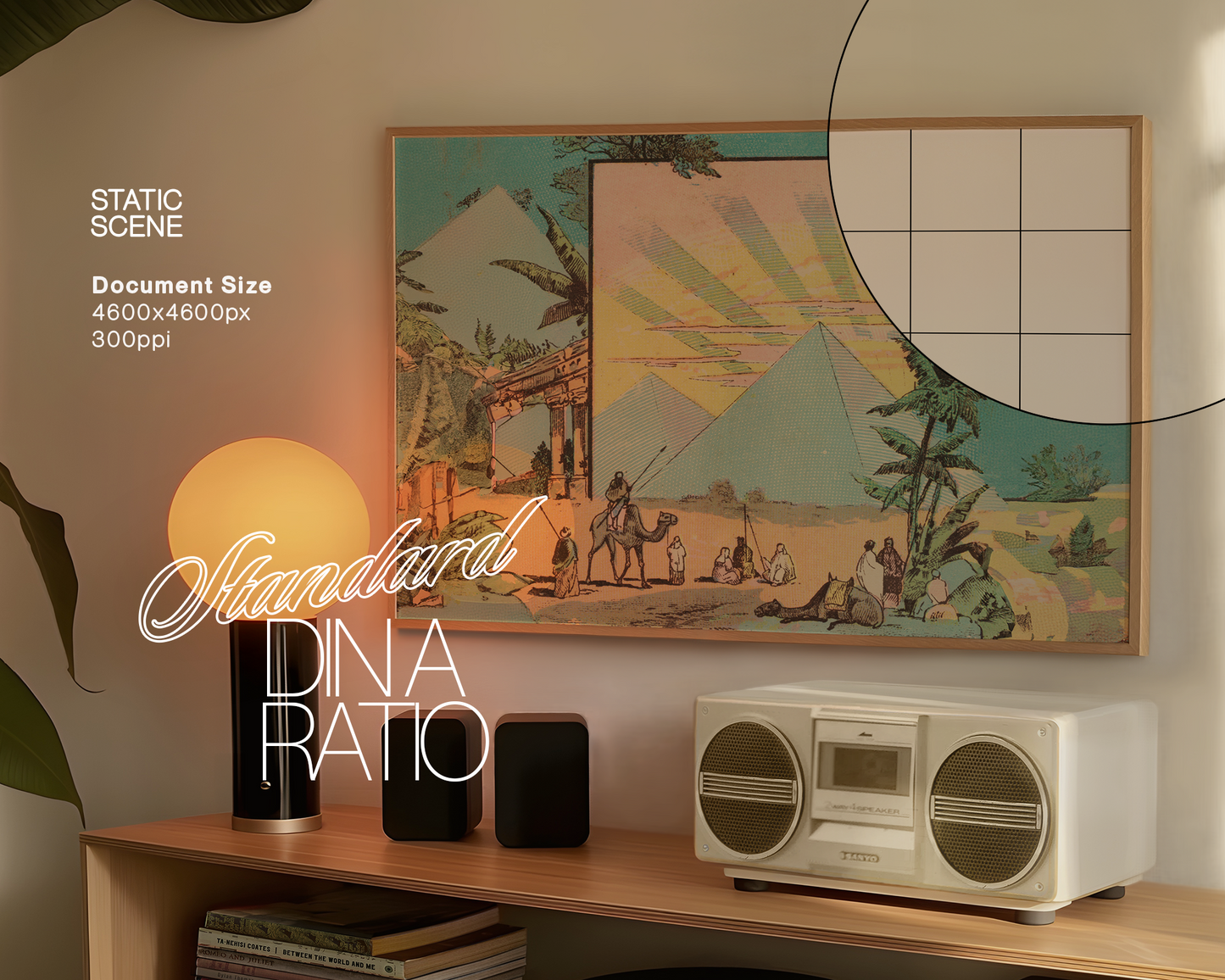 DIN A Large Landscape Frame in Retro Scene Mockup