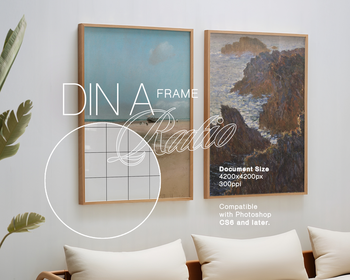 2 DIN A Frames Japandi Living Room Mockup