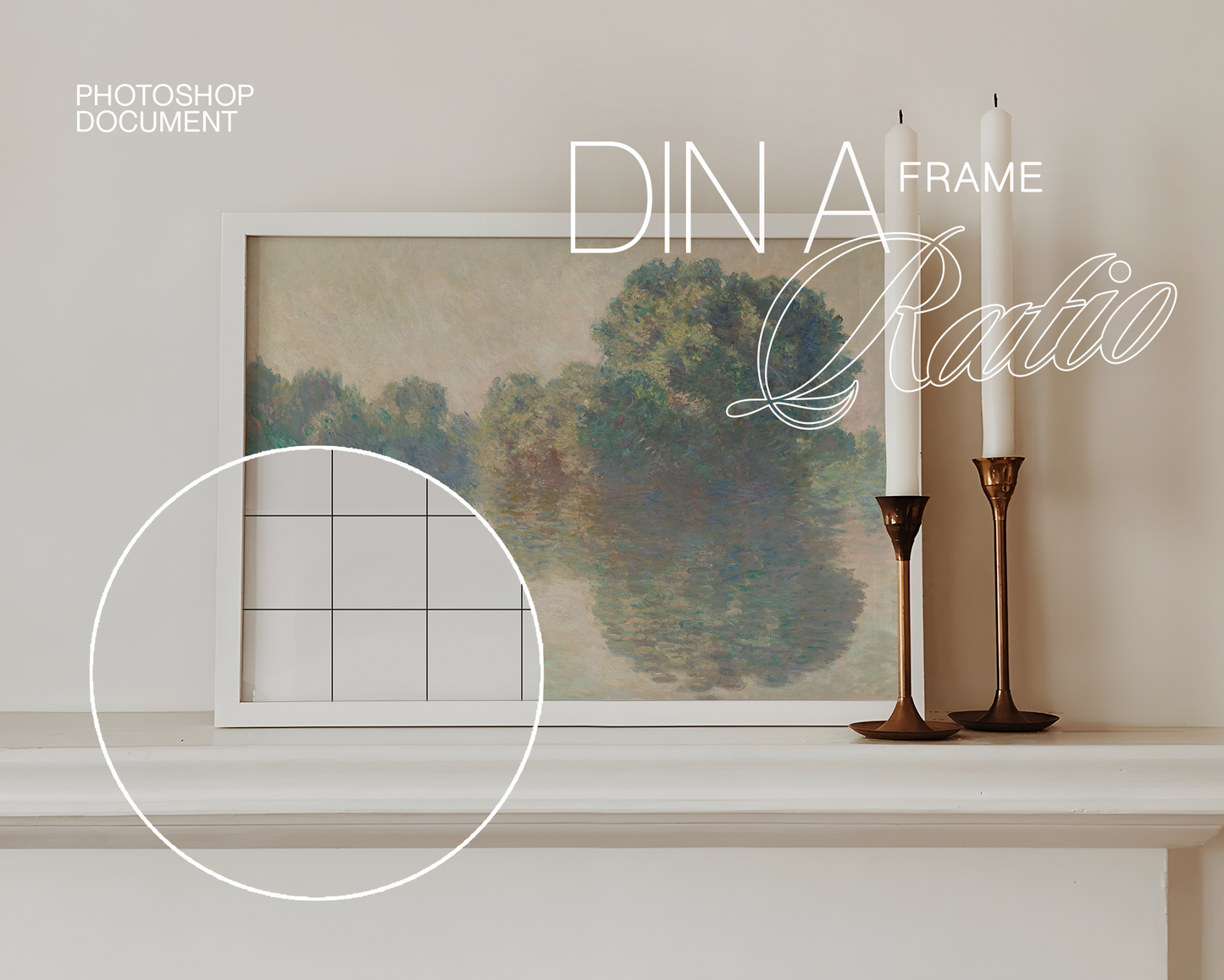 DIN A Landscape White Frame Classic Candles Scene Mockup