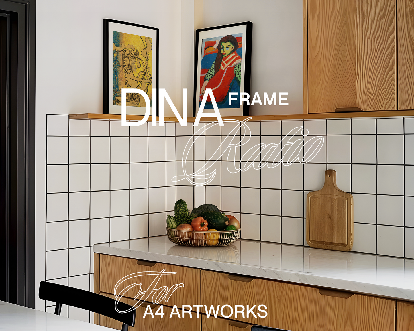 Two A4 Black Frames Kitchen Interior Mockup