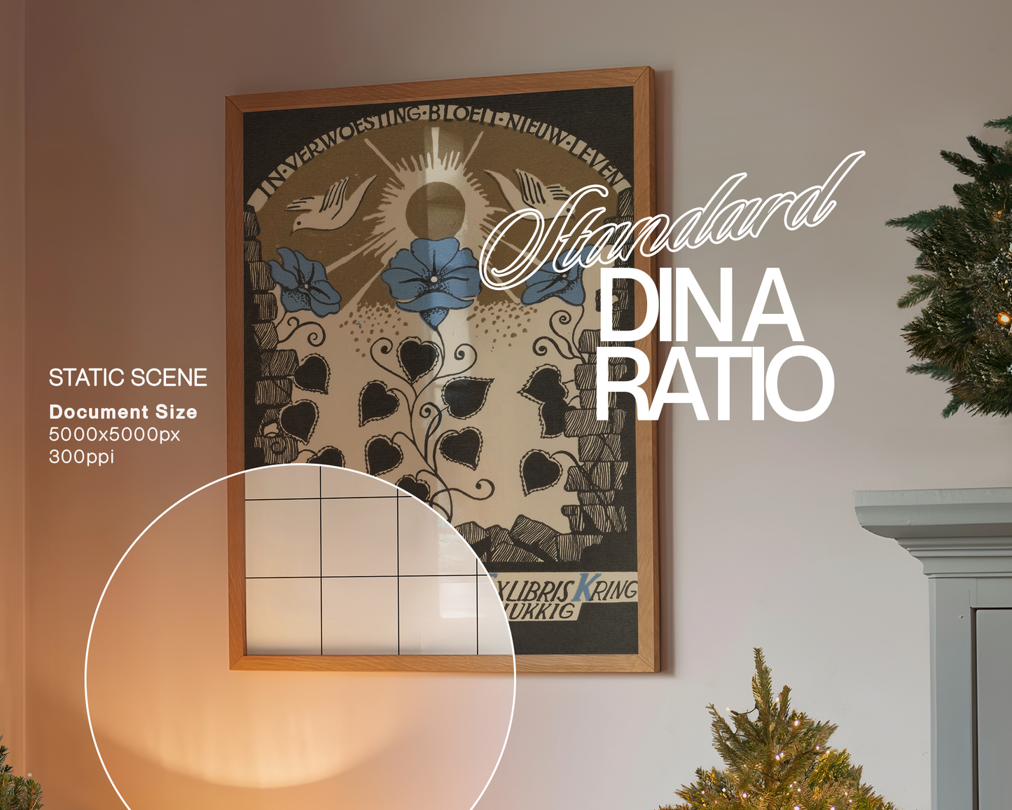 DIN A Wood Frame Festive Kitchen Mockup