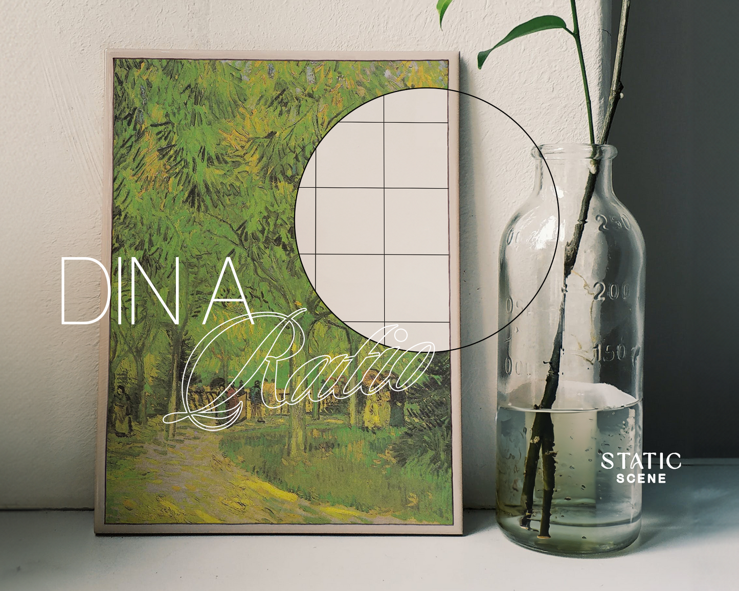 DIN A Light Wood Frame with Glass Vase Mockup