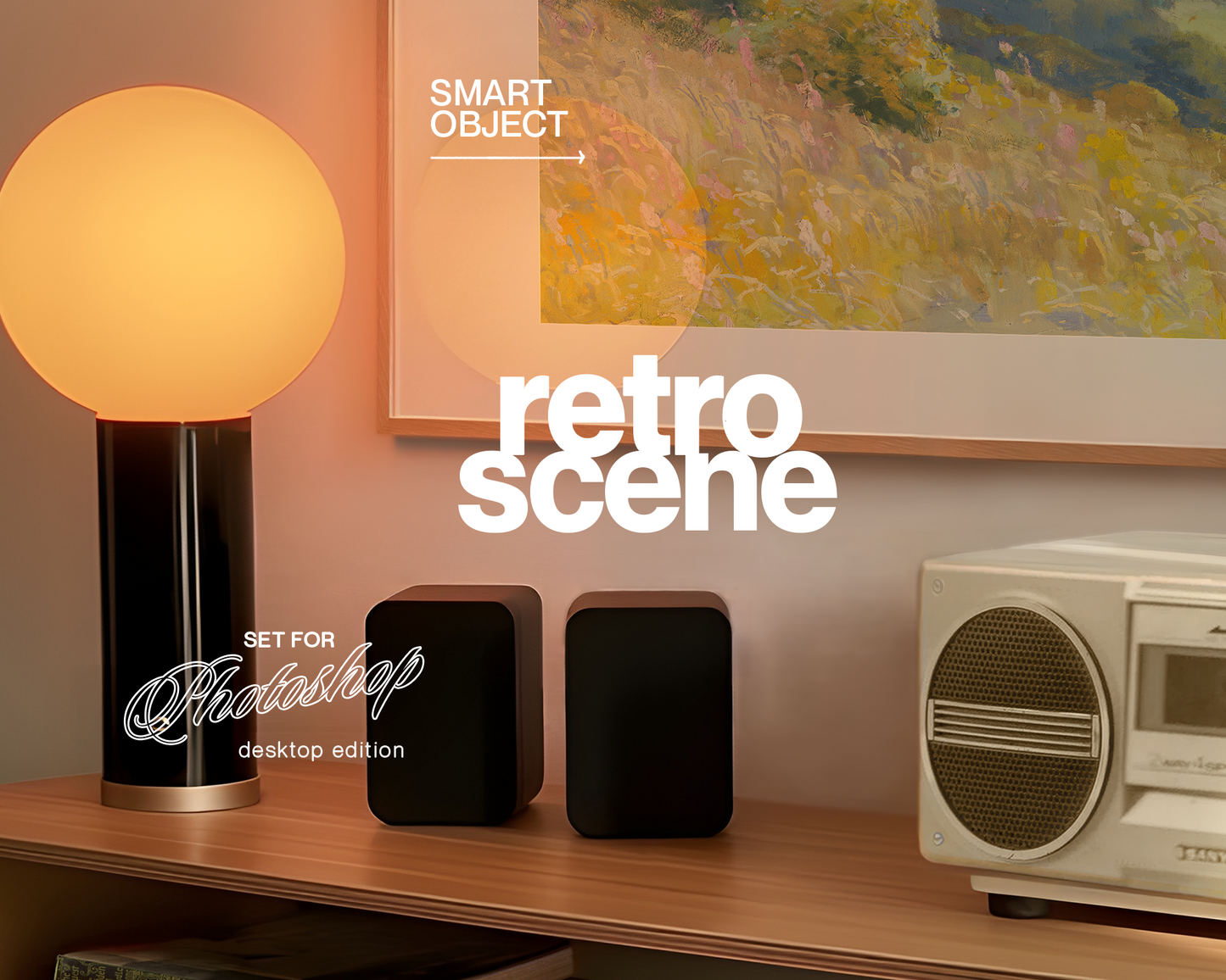 DIN A Large Landscape Frame in Retro Scene Mockup