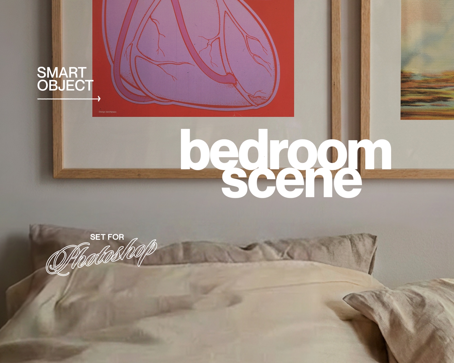Set of Two Frames Lilac Sheets Bedroom Mockup