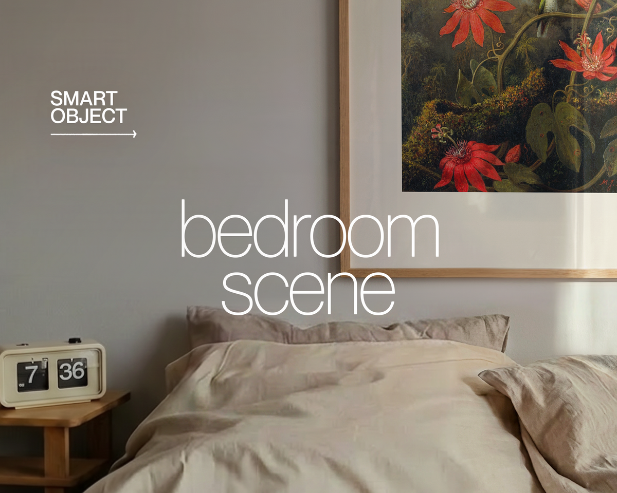 Vertical Frame Lilac Sheets Bedroom Mockup
