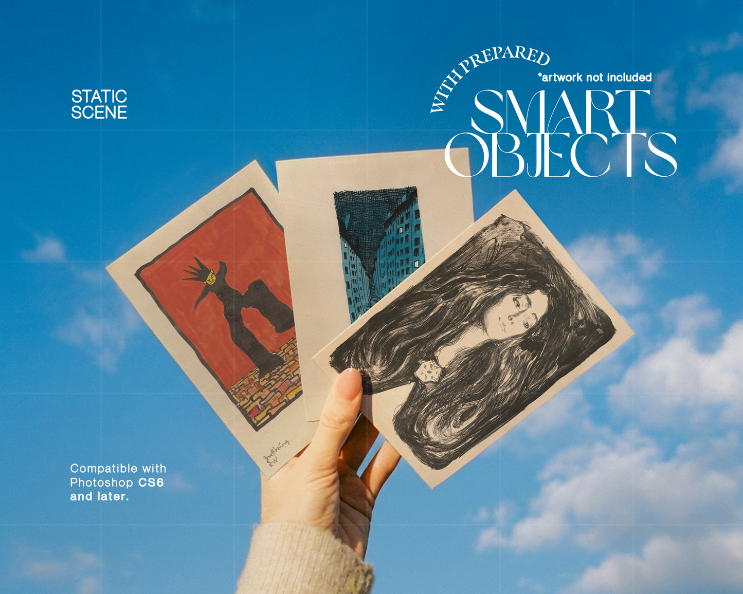 Three Postcards Blue Sky Mockup