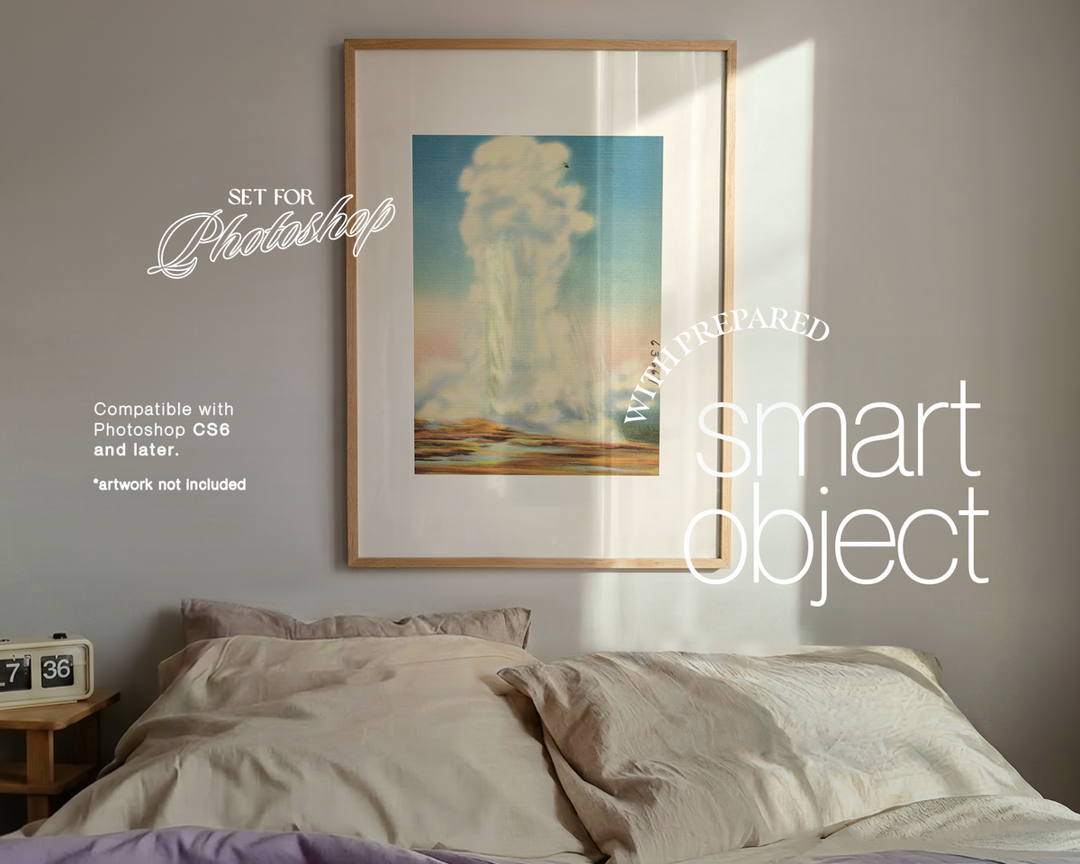 Vertical Frame Lilac Sheets Bedroom Mockup