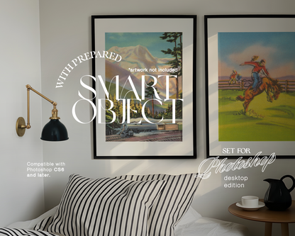 DIN A Set of Two Black Frames Bedroom Mockup