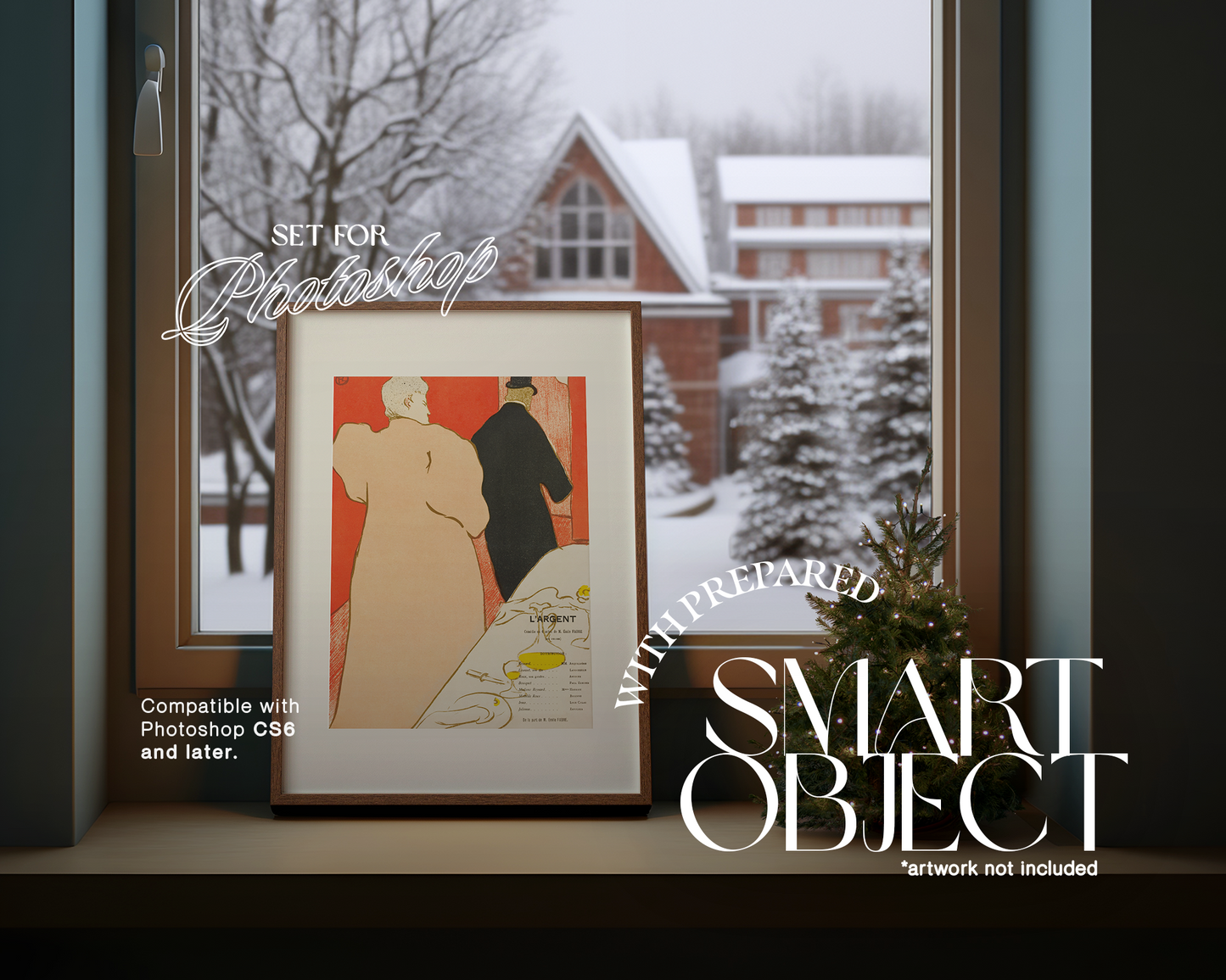 DIN A Wood Frame in Festive Windowsill Scene Mockup