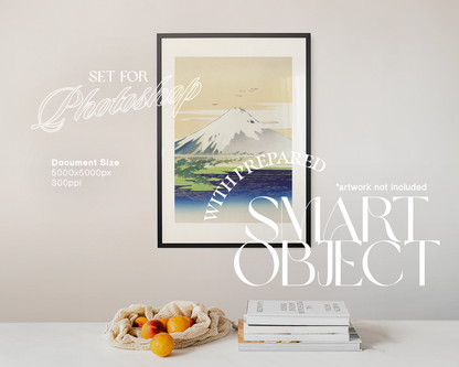 DIN A Black Frame with Books and Peaches Mockup