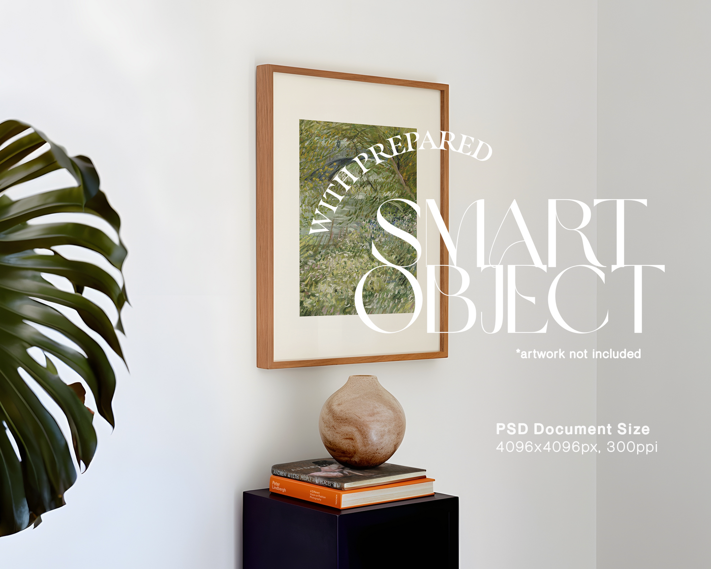Vertical Wood Frame with Plant Mockup