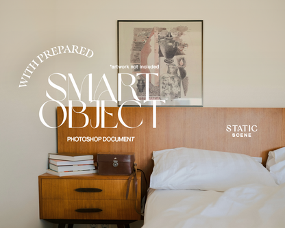 Black Square Frame Mid-Century Bedroom Scene Mockup