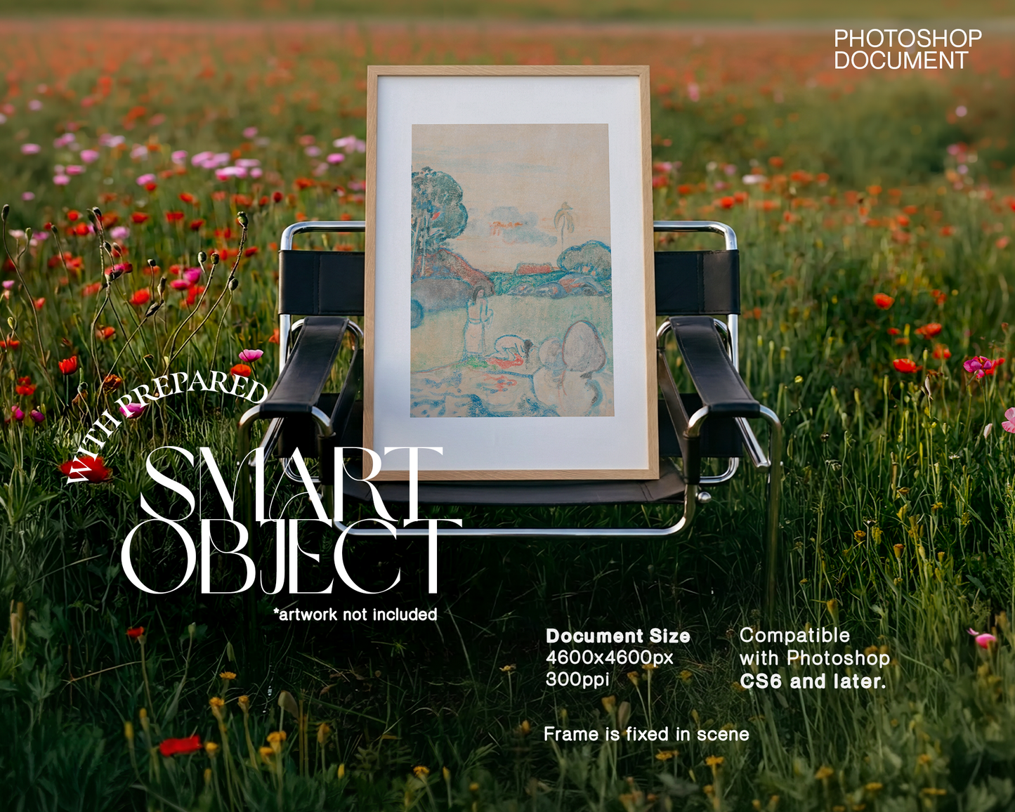 DIN A Frame on Wassily Chair in Poppy Field Mockup