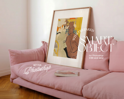 DIN A Frame on Pink Couch Side-Angle View Mockup