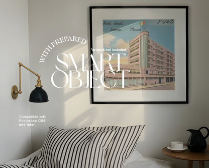Square Black Frame in Minimalist Bedroom Mockup