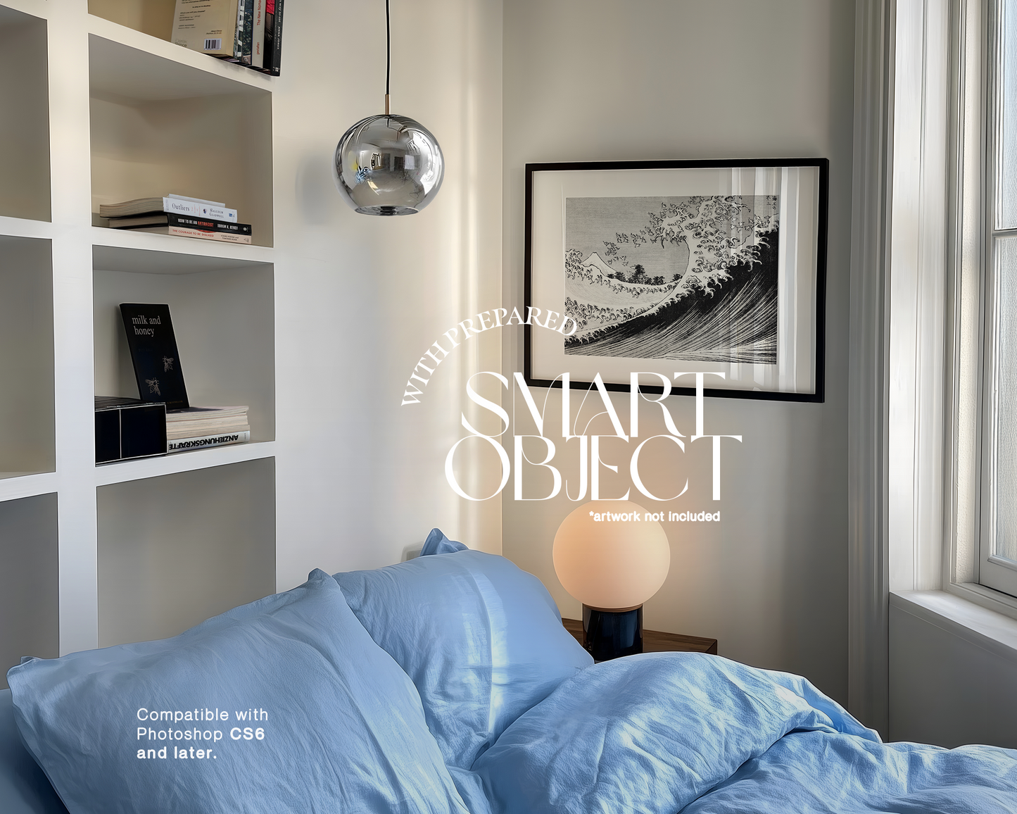 DIN A Black Landscape Frame Retro Bedroom Mockup