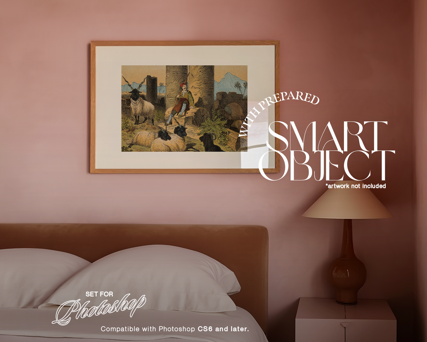 DIN A Horizontal l Frame in Pastel Pink Bedroom Mockup