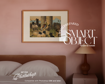 DIN A Horizontal l Frame in Pastel Pink Bedroom Mockup