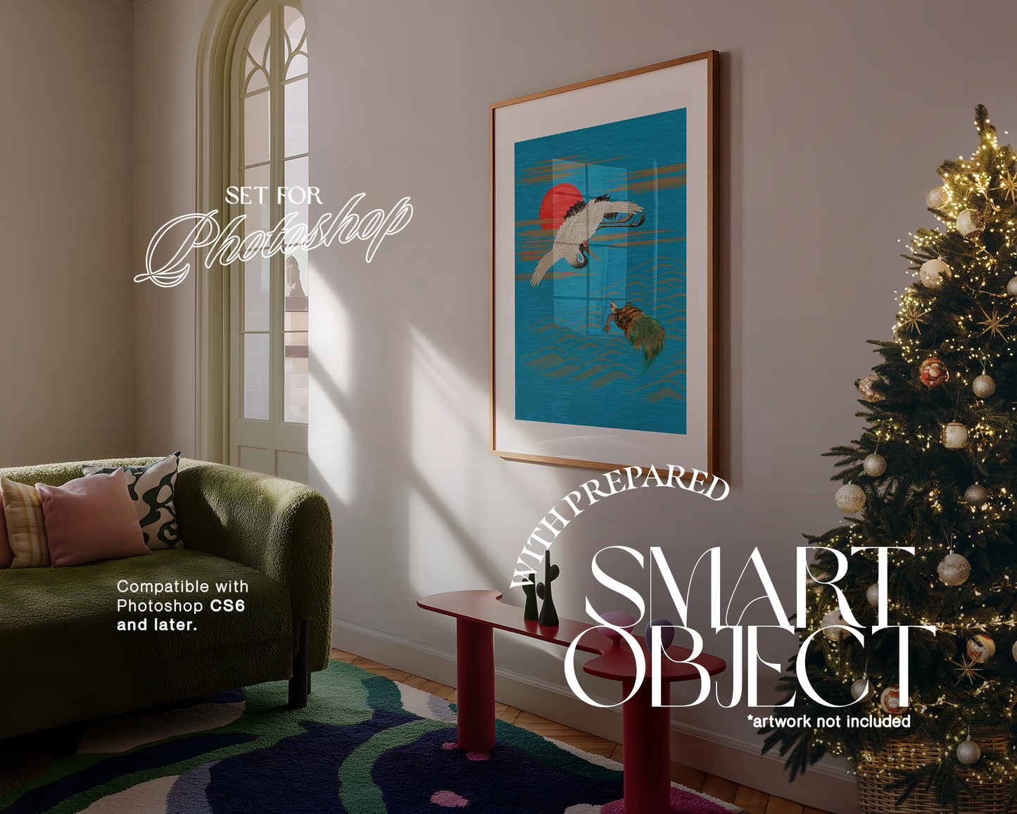 DIN A Wood Frame in Christmas Retro Scene Mockup