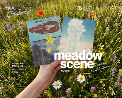 Two A5 Posters in Meadow with Wildflowers Mockup