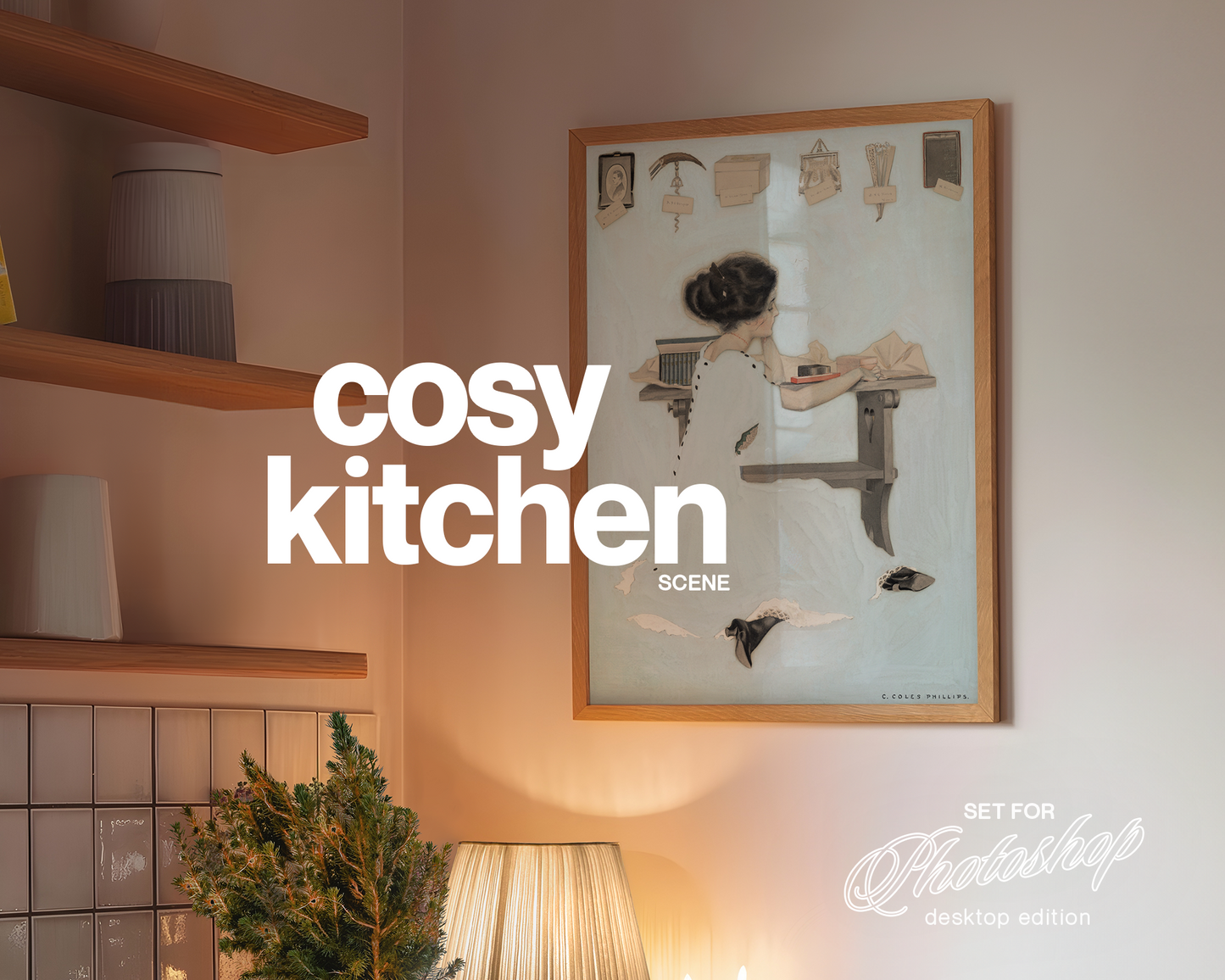 DIN A Vertical Frame in Moody Kitchen Mockup