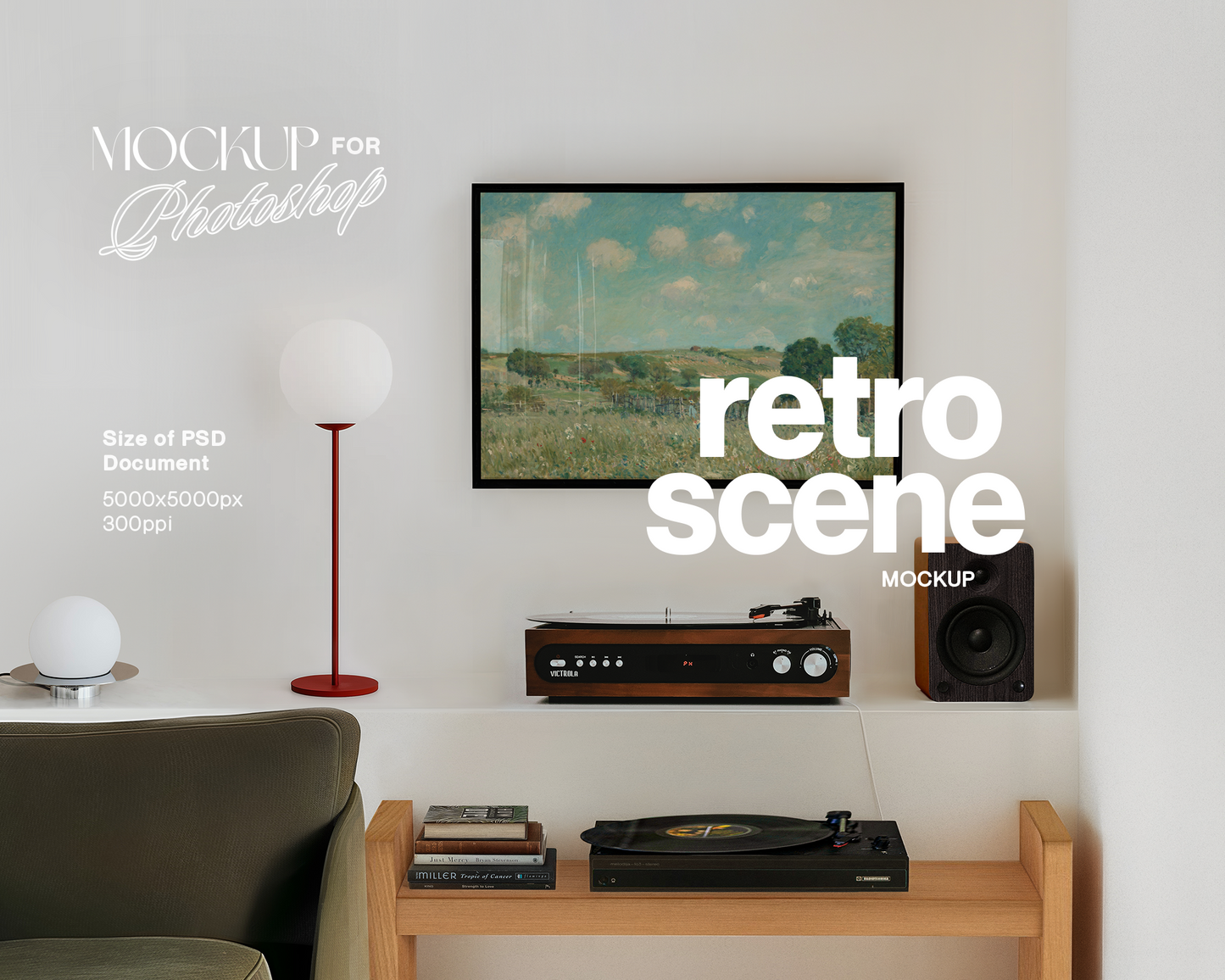 A3 Black Landscape Frame in Retro Minimalist Interior