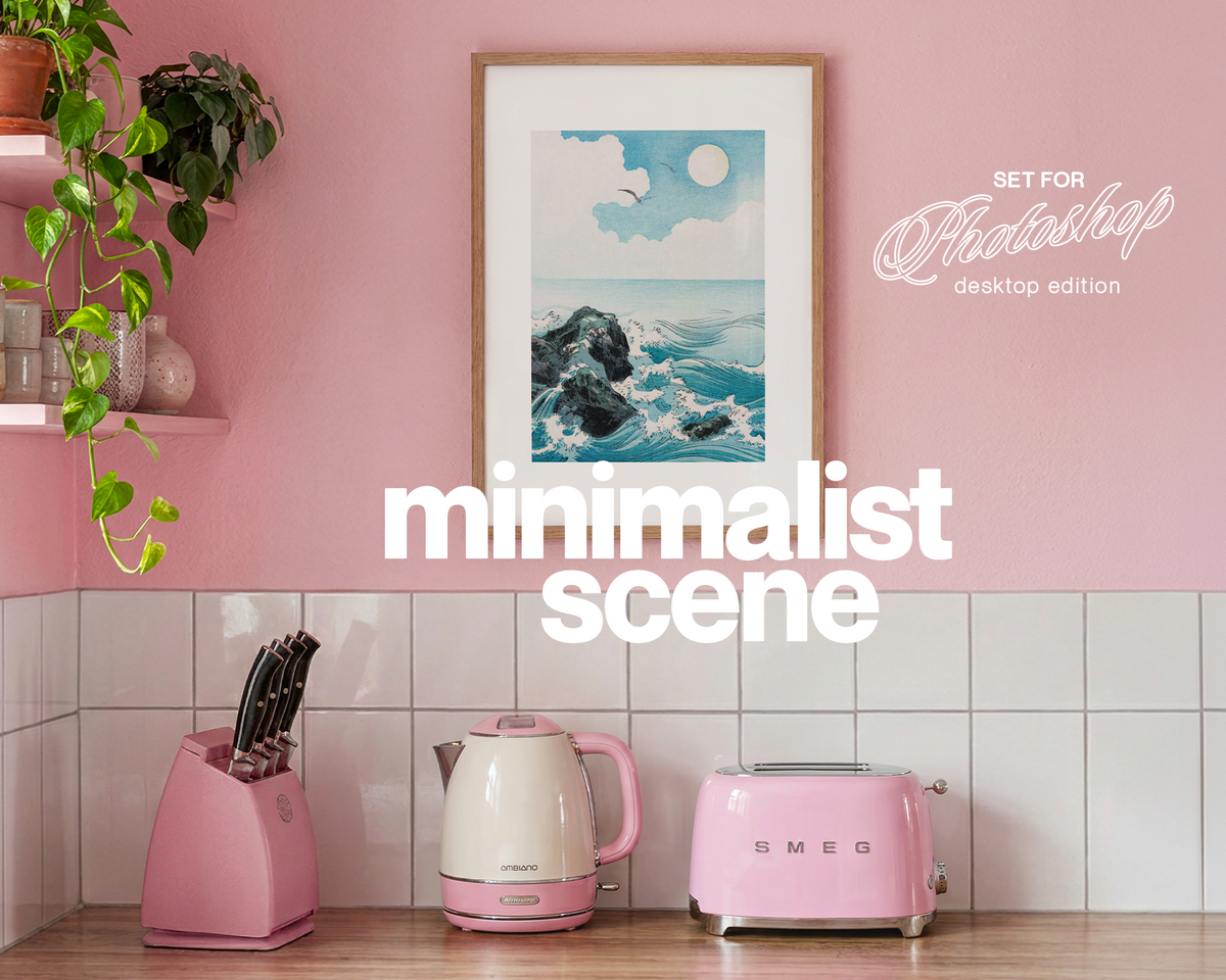 DIN A Vertical Frame in Pink Kitchen Mockup