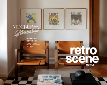Three Square Frames in Retro Interior