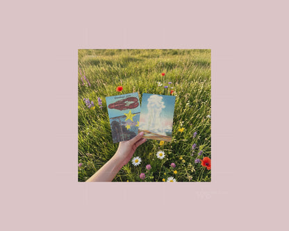 Two A5 Posters in Meadow with Wildflowers Mockup