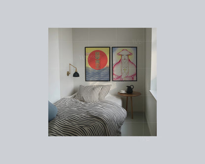 DIN A Set of Two Black Frames Bedroom Mockup