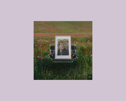 DIN A Frame on Wassily Chair in Poppy Field Mockup